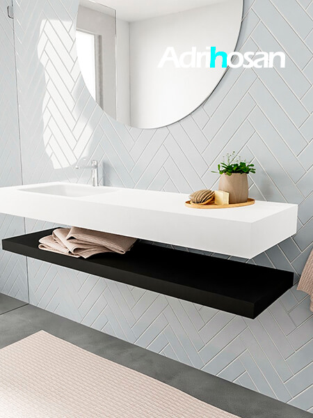Mueble suspendido ALAN 150 cm de Sin cajones urban. Encimera con lavabo CLOUD izquierda 1 orificio blanco mate 2 Mueble de baño suspendido Alan Adrihosan