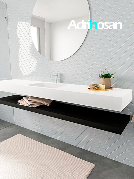 Mueble suspendido ALAN 200 cm de Sin cajones urban. Encimera con lavabo CLOUD centro 1 orificio blanco mate 2 Mueble de baño suspendido Alan Adrihosan