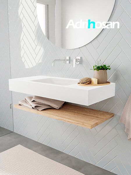 Mueble suspendido ALAN 100 cm de Sin cajones roble lavabo. Encimera con lavabo CLOUD centro sin orificio blanco mate 2 Mueble de baño suspendido Alan Adrihosan