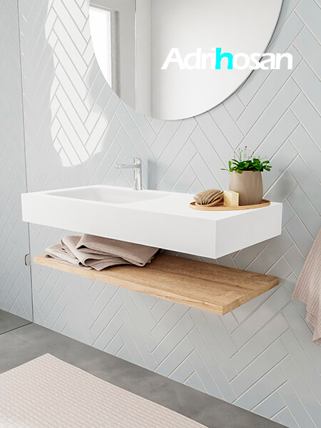 Mueble suspendido ALAN 100 cm de Sin cajones roble lavabo. Encimera con lavabo CLOUD izquierda 1 orificio blanco mate 2 Mueble de baño suspendido Alan Adrihosan