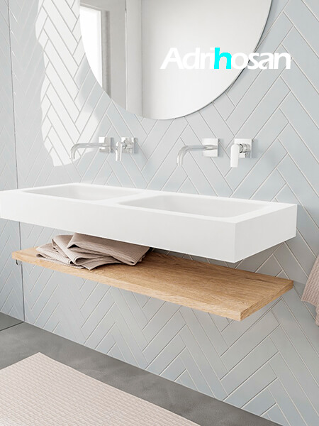 Mueble suspendido ALAN 120 cm de Sin cajones roble lavabo. Encimera con lavabo CLOUD doble sin orificio blanco mate 2 Mueble de baño suspendido Alan Adrihosan