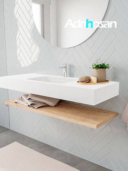 Mueble suspendido ALAN 120 cm de Sin cajones roble lavabo. Encimera con lavabo CLOUD centro 1 orificio blanco mate 2 Mueble de baño suspendido Alan Adrihosan