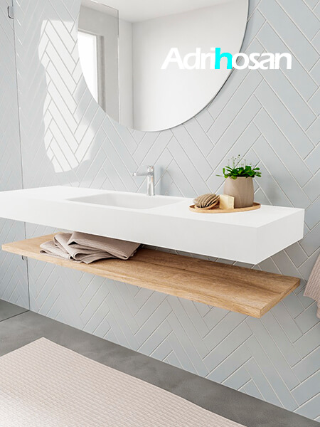 Mueble suspendido ALAN 150 cm de Sin cajones roble lavabo. Encimera con lavabo CLOUD centro 1 orificio blanco mate 2 Mueble de baño suspendido Alan Adrihosan