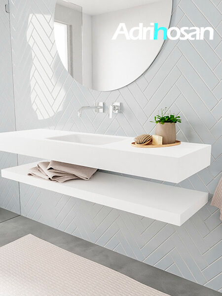 Mueble suspendido ALAN 150 cm de Sin cajones blanco mate. Encimera con lavabo CLOUD centro sin orificio blanco mate 2 Mueble de baño con lavabo solid surface