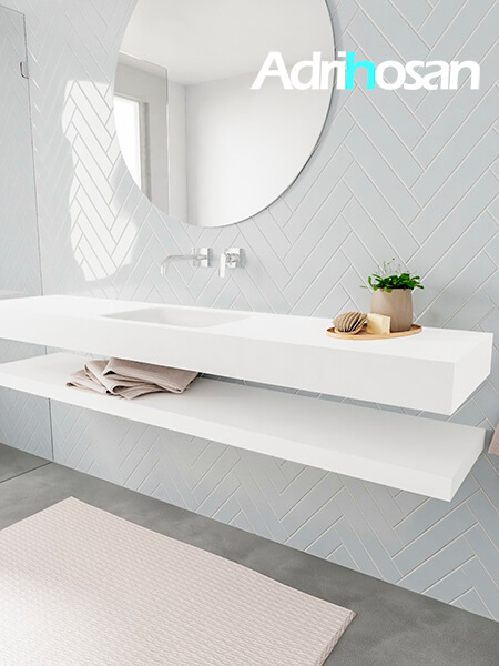 Mueble suspendido ALAN 200 cm de Sin cajones blanco mate. Encimera con lavabo CLOUD centro sin orificio blanco mate 2 Mueble de baño con lavabo solid surface