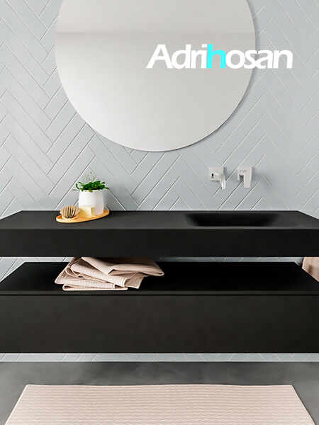 Mueble de baño sin patas Alan negro encimera salid surface