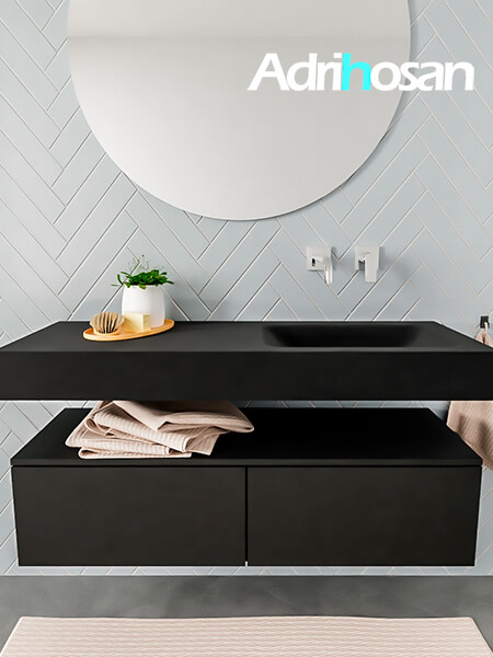 Mueble de baño sin patas Alan negro encimera salid surface