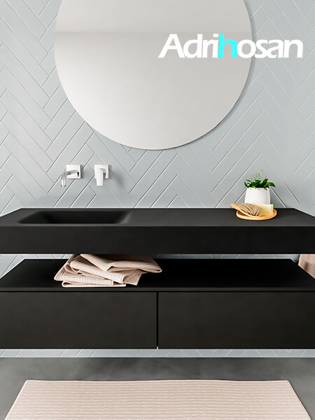 Mueble de baño sin patas Alan negro encimera salid surface
