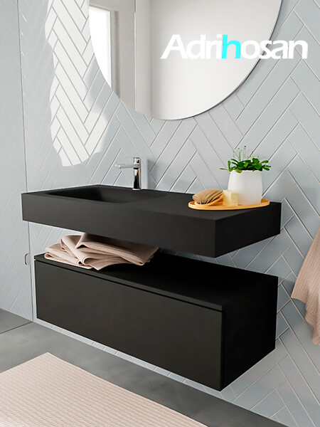muebles de baño con lavabo de solid surface negro