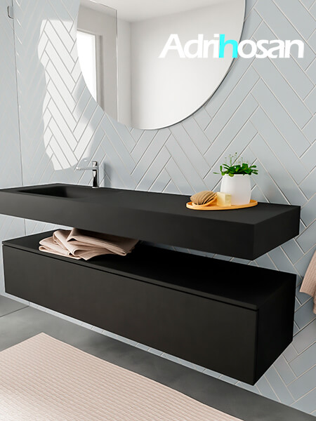 Mueble de baño sin patas Alan negro encimera salid surface