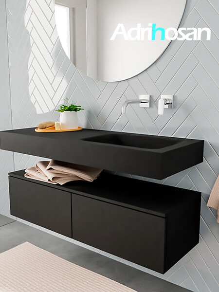 Mueble de baño sin patas Alan negro encimera salid surface