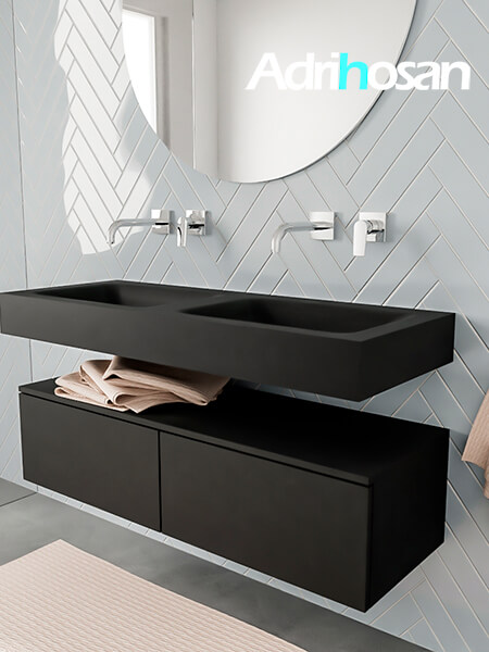 Mueble de baño sin patas Alan negro encimera salid surface