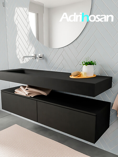 Mueble suspendido ALAN 150 cm de 2 cajones urban. Encimera con lavabo CLOUD izquierda sin orificio urban 2 Mueble de baño sin patas Alan negro encimera salid surface
