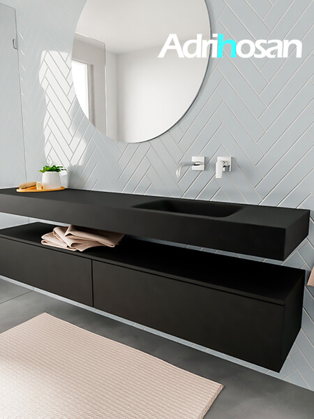 Mueble suspendido ALAN 200 cm de 2 cajones urban. Encimera con lavabo CLOUD derecha sin orificio urban 2 Mueble de baño sin patas Alan negro encimera salid surface