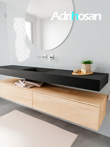 Mueble suspendido ALAN 200 cm de 2 cajones roble lavabo. Encimera con lavabo CLOUD centro sin orificio urban 2 muebles de baño modernos con lavabo de Corian
