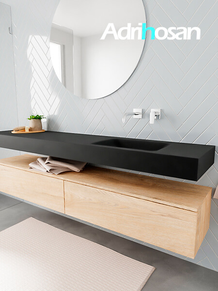 Mueble suspendido ALAN 200 cm de 2 cajones roble lavabo. Encimera con lavabo CLOUD derecha sin orificio urban 2 muebles de baño modernos con lavabo de Corian