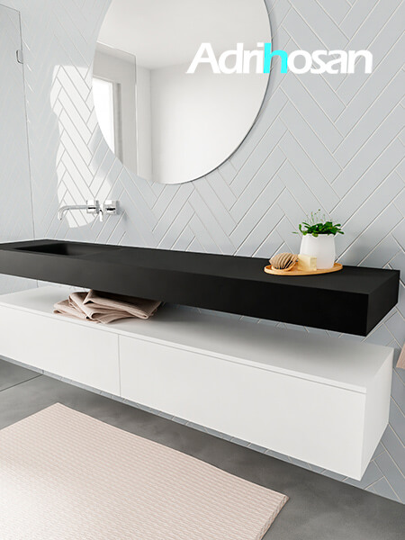 Mueble con lavabo suspendido cajones blancos