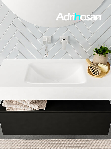 Mueble suspendido ALAN 100 cm de 1 cajón urban. Encimera con lavabo CLOUD centro sin orificio blanco mate 3 Mueble de baño suspendido moderno con encimera de solid surface