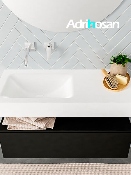 Mueble suspendido ALAN 100 cm de 1 cajón urban. Encimera con lavabo CLOUD izquierda sin orificio blanco mate 3 Mueble de baño suspendido moderno con encimera de solid surface