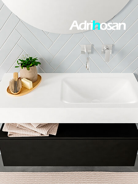 Mueble suspendido ALAN 100 cm de 1 cajón urban. Encimera con lavabo CLOUD derecha sin orificio blanco mate 3 Mueble de baño suspendido moderno con encimera de solid surface