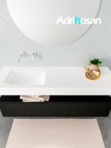 Mueble suspendido ALAN 150 cm de 1 cajón urban. Encimera con lavabo CLOUD izquierda sin orificio blanco mate 3 muebles de baño suspendidos de alta gama