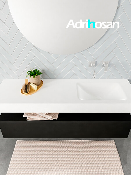 Mueble suspendido ALAN 150 cm de 1 cajón urban. Encimera con lavabo CLOUD derecha sin orificio blanco mate 3 muebles de baño suspendidos de alta gama