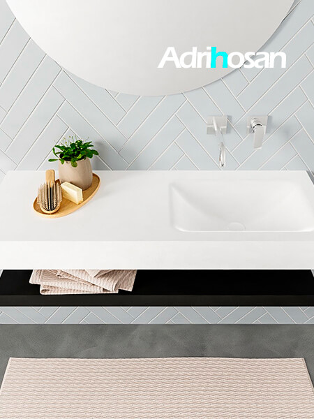 Mueble suspendido ALAN 120 cm de Sin cajones urban. Encimera con lavabo CLOUD derecha sin orificio blanco mate 3 Mueble de baño con lavabo solid surface