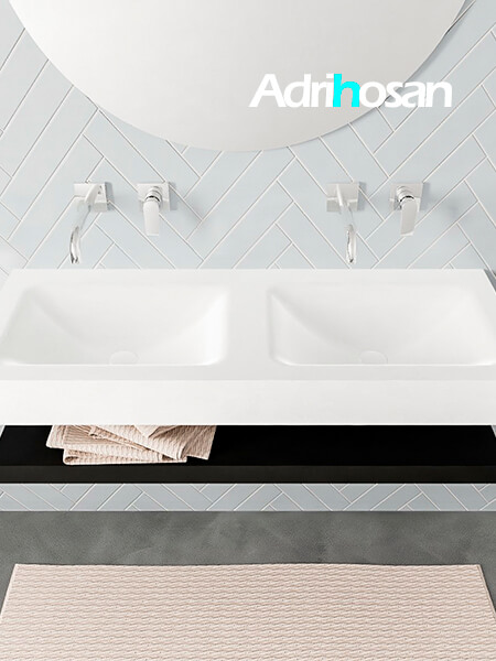 Mueble suspendido ALAN 120 cm de Sin cajones urban. Encimera con lavabo CLOUD doble sin orificio blanco mate 3 Mueble de baño con lavabo solid surface