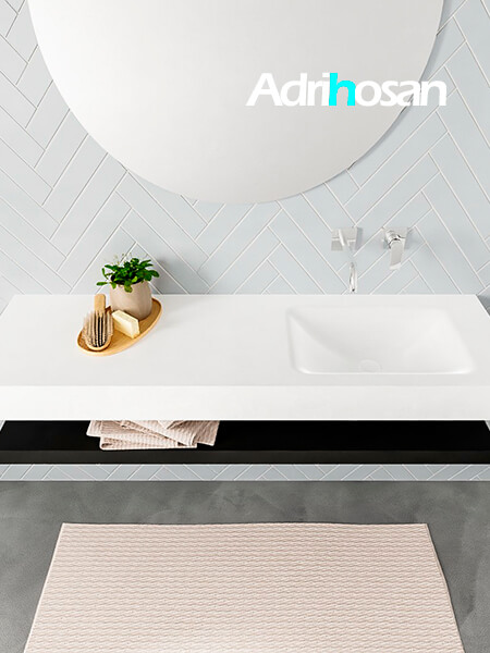 Mueble suspendido ALAN 150 cm de Sin cajones urban. Encimera con lavabo CLOUD derecha sin orificio blanco mate 3 Mueble de baño con lavabo solid surface