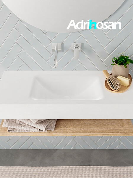 Mueble suspendido ALAN 100 cm de Sin cajones roble lavabo. Encimera con lavabo CLOUD centro sin orificio blanco mate 3 Mueble de baño suspendido Alan Adrihosan