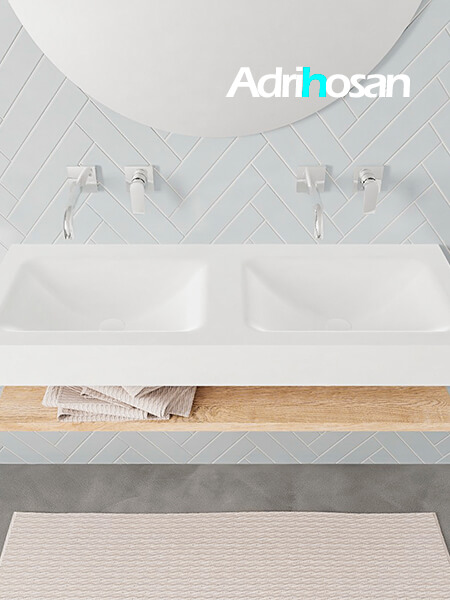 Mueble suspendido ALAN 120 cm de Sin cajones roble lavabo. Encimera con lavabo CLOUD doble sin orificio blanco mate 3 Mueble de baño suspendido Alan Adrihosan