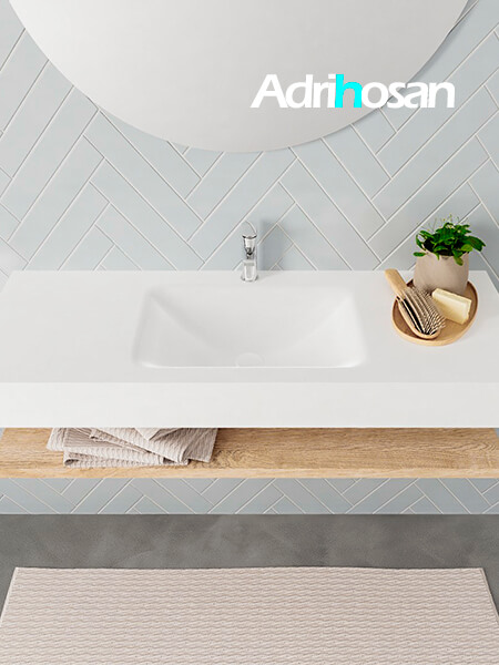 Mueble suspendido ALAN 120 cm de Sin cajones roble lavabo. Encimera con lavabo CLOUD centro 1 orificio blanco mate 3 Mueble de baño suspendido Alan Adrihosan