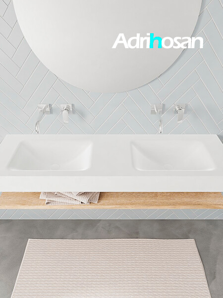 Mueble suspendido ALAN 150 cm de Sin cajones roble lavabo. Encimera con lavabo CLOUD doble sin orificio blanco mate 3 Mueble de baño suspendido Alan Adrihosan