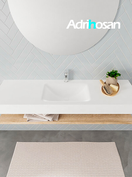 Mueble suspendido ALAN 150 cm de Sin cajones roble lavabo. Encimera con lavabo CLOUD centro 1 orificio blanco mate 3 Mueble de baño suspendido Alan Adrihosan