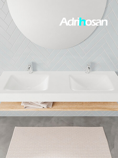 Mueble suspendido ALAN 150 cm de Sin cajones roble lavabo. Encimera con lavabo CLOUD doble 2 orificios blanco mate 3 Mueble de baño suspendido Alan Adrihosan