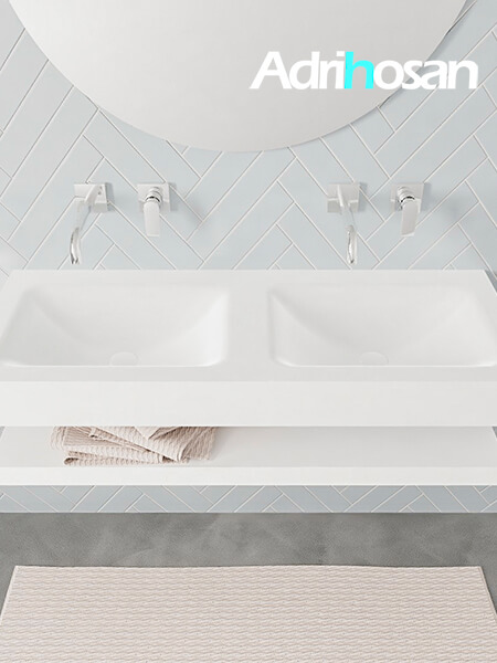 Mueble suspendido ALAN 120 cm de Sin cajones blanco mate. Encimera con lavabo CLOUD doble sin orificio blanco mate 3 Mueble de baño con lavabo solid surface