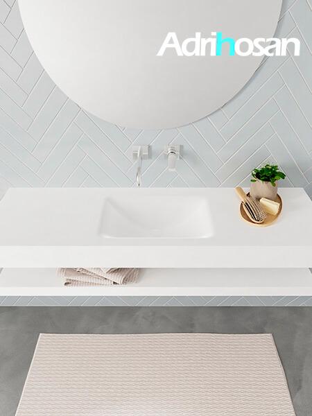 Mueble suspendido ALAN 150 cm de Sin cajones blanco mate. Encimera con lavabo CLOUD centro sin orificio blanco mate 3 Mueble de baño con lavabo solid surface