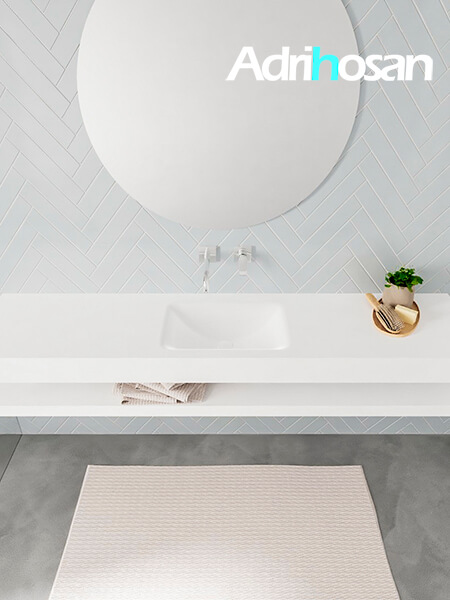 Mueble suspendido ALAN 200 cm de Sin cajones blanco mate. Encimera con lavabo CLOUD centro sin orificio blanco mate 3 Mueble de baño con lavabo solid surface