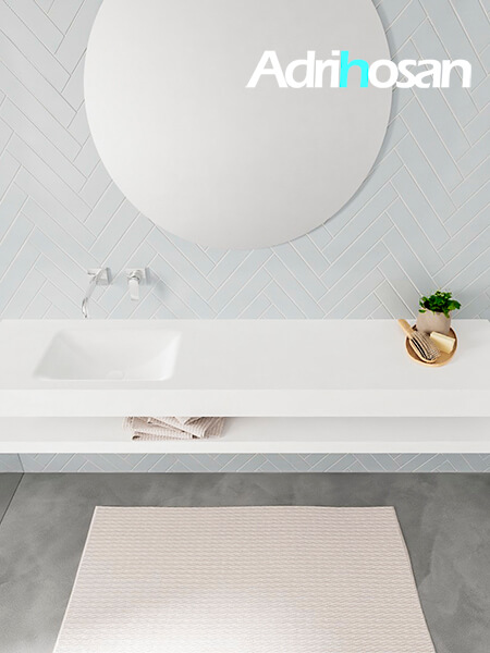 Mueble suspendido ALAN 200 cm de Sin cajones blanco mate. Encimera con lavabo CLOUD izquierda sin orificio blanco mate 3 mueble de baño suspendido con lavabo blanco balda blanca