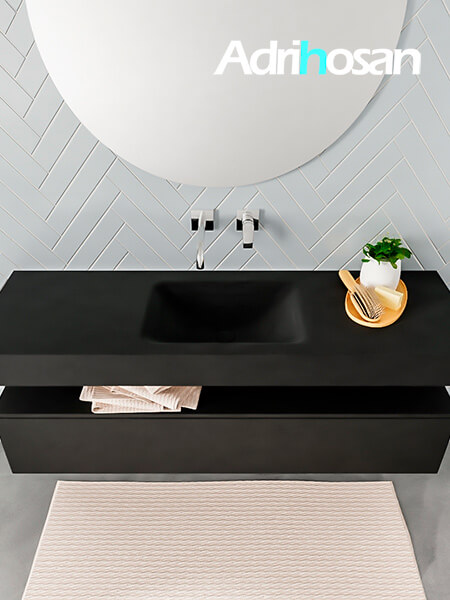 Mueble de baño sin patas Alan negro encimera salid surface