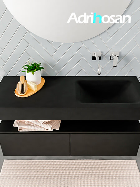 Mueble de baño sin patas Alan negro encimera salid surface