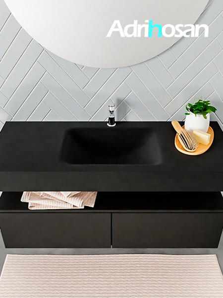 Mueble de baño sin patas Alan negro encimera salid surface