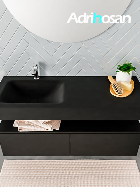 Mueble de baño sin patas Alan negro encimera salid surface