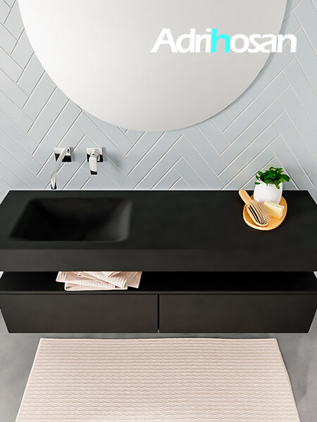 Mueble suspendido ALAN 150 cm de 2 cajones urban. Encimera con lavabo CLOUD izquierda sin orificio urban 3 Mueble de baño sin patas Alan negro encimera salid surface