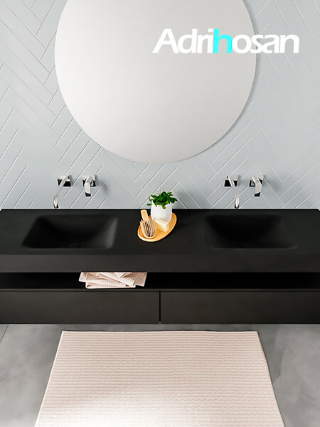 Mueble suspendido ALAN 200 cm de 2 cajones urban. Encimera con lavabo CLOUD doble sin orificio urban 3 Mueble de baño suspendido Alan negro