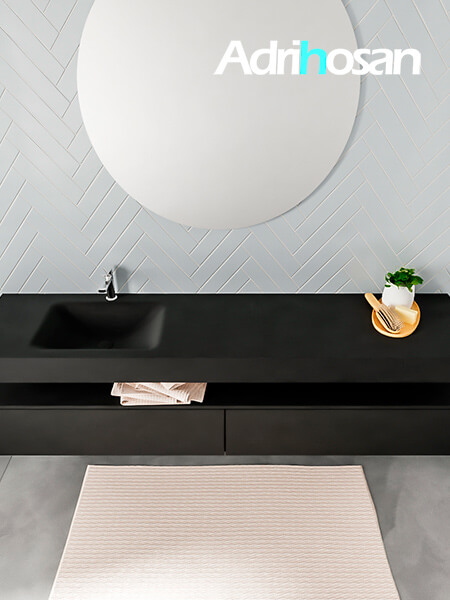 Mueble suspendido ALAN 200 cm de 2 cajones urban. Encimera con lavabo CLOUD izquierda 1 orificio urban 3 Mueble de baño suspendido Alan negro