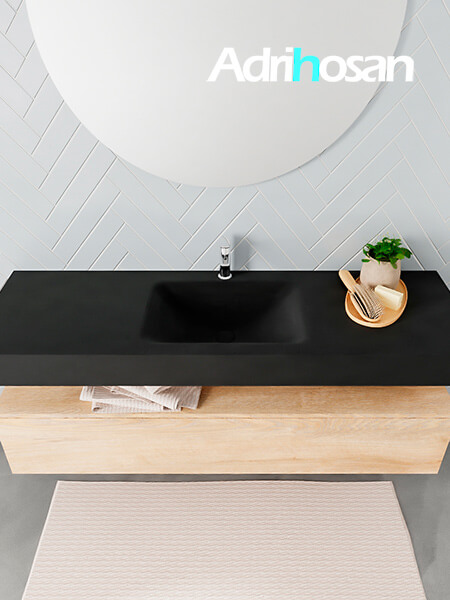 Mueble suspendido ALAN 150 cm de 1 cajón roble lavabo. Encimera con lavabo CLOUD centro 1 orificio urban 3 muebles de baño modernos con lavabo de Corian