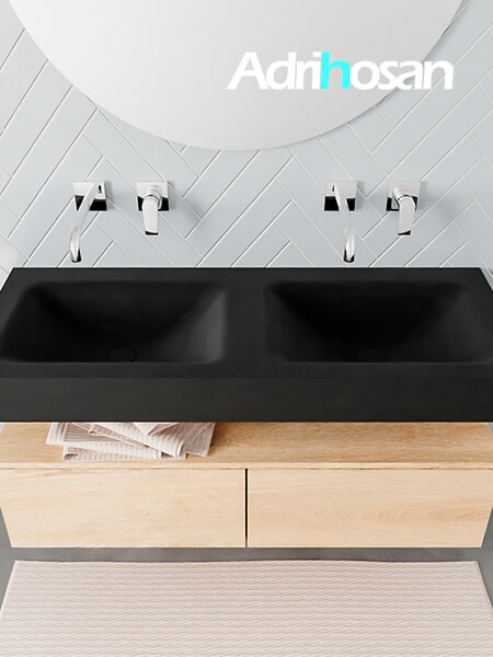 Mueble suspendido ALAN 120 cm de 2 cajones roble lavabo. Encimera con lavabo CLOUD doble sin orificio urban 3 muebles de baño modernos con lavabo de Corian