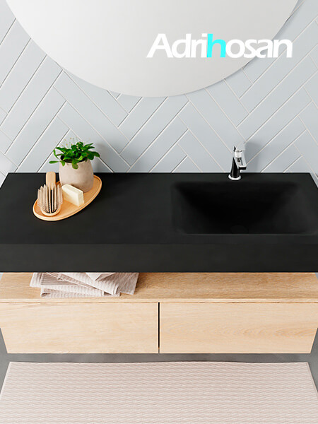 Mueble suspendido ALAN 120 cm de 2 cajones roble lavabo. Encimera con lavabo CLOUD derecha 1 orificio urban 3 muebles de baño modernos con lavabo de Corian