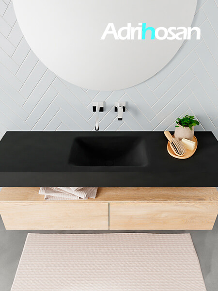 Mueble suspendido ALAN 150 cm de 2 cajones roble lavabo. Encimera con lavabo CLOUD centro sin orificio urban 3 muebles de baño modernos con lavabo de Corian
